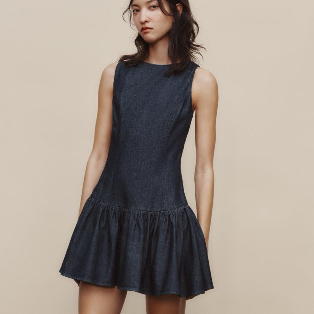 Zara Denim Effect Ruffle Mini Dress.